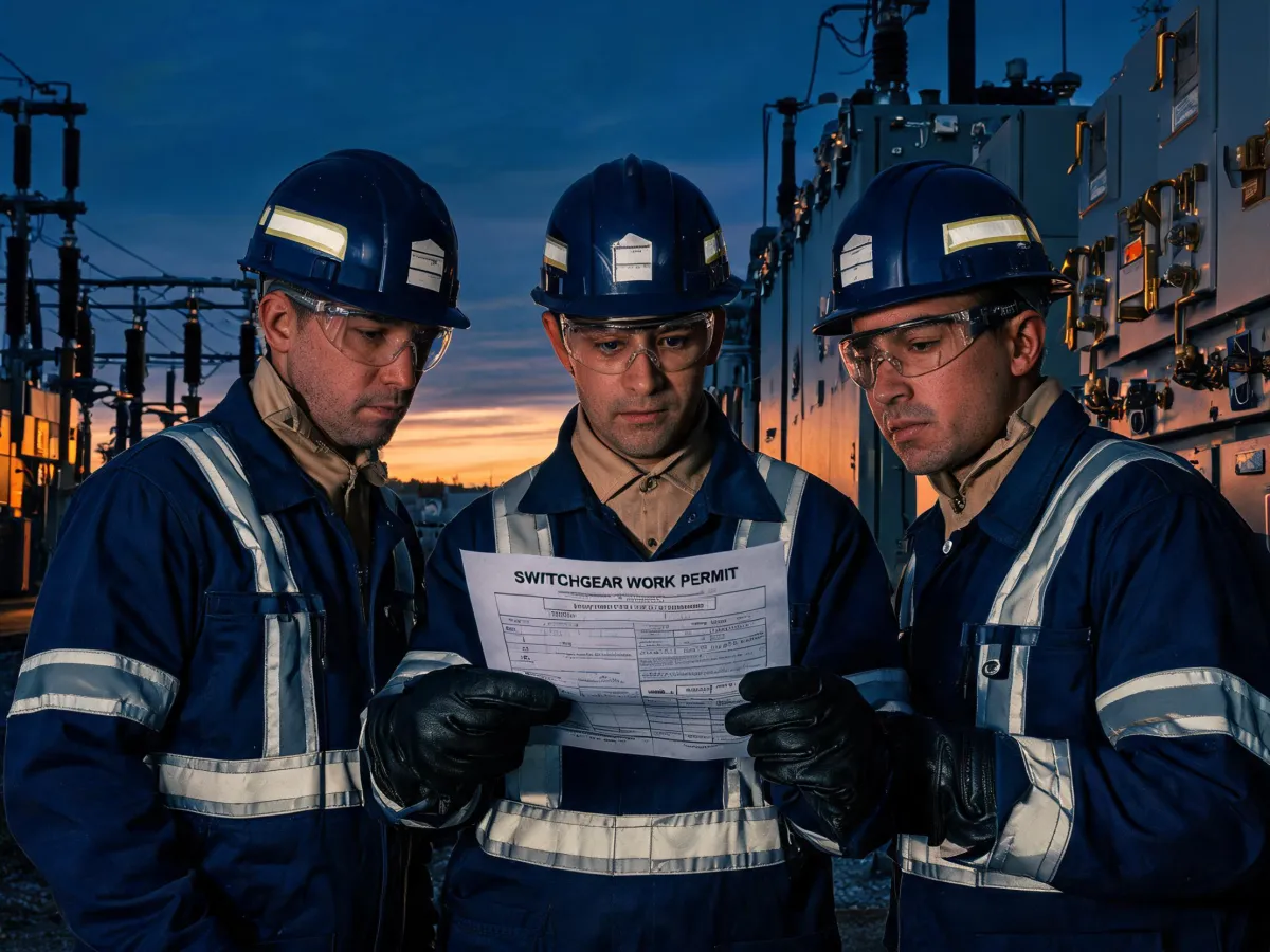 FR hi-vis crew reviewing arc-rated workwear